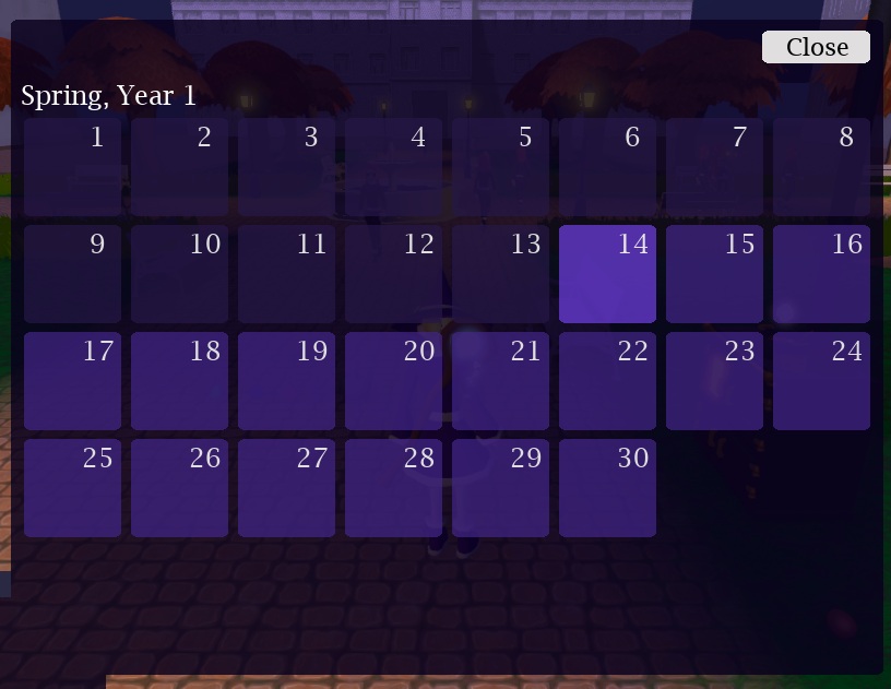 Screenshot of an in-game calendar
